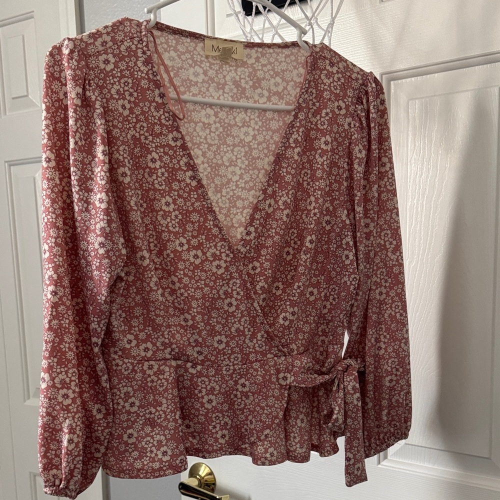 Meraki Red Floral Wrap Blouse